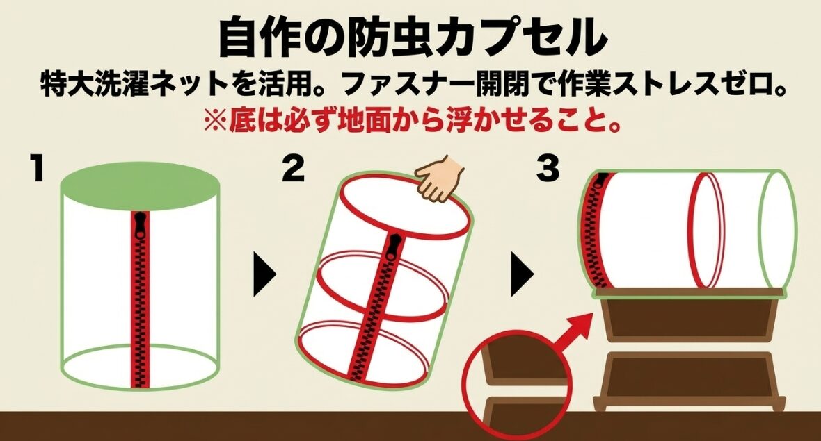 洗濯ネットを活用した防虫カプセル 特大洗濯ネットを活用した自作の防虫カプセルの作り方