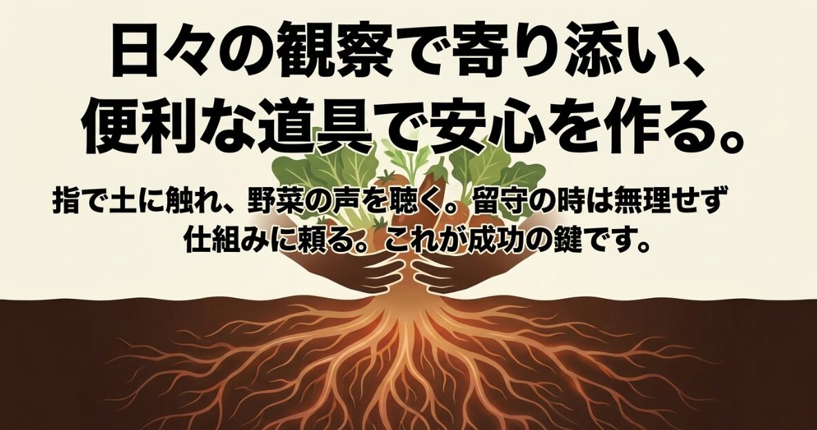 日々の観察と便利な道具を活用して家庭菜園を楽しむ