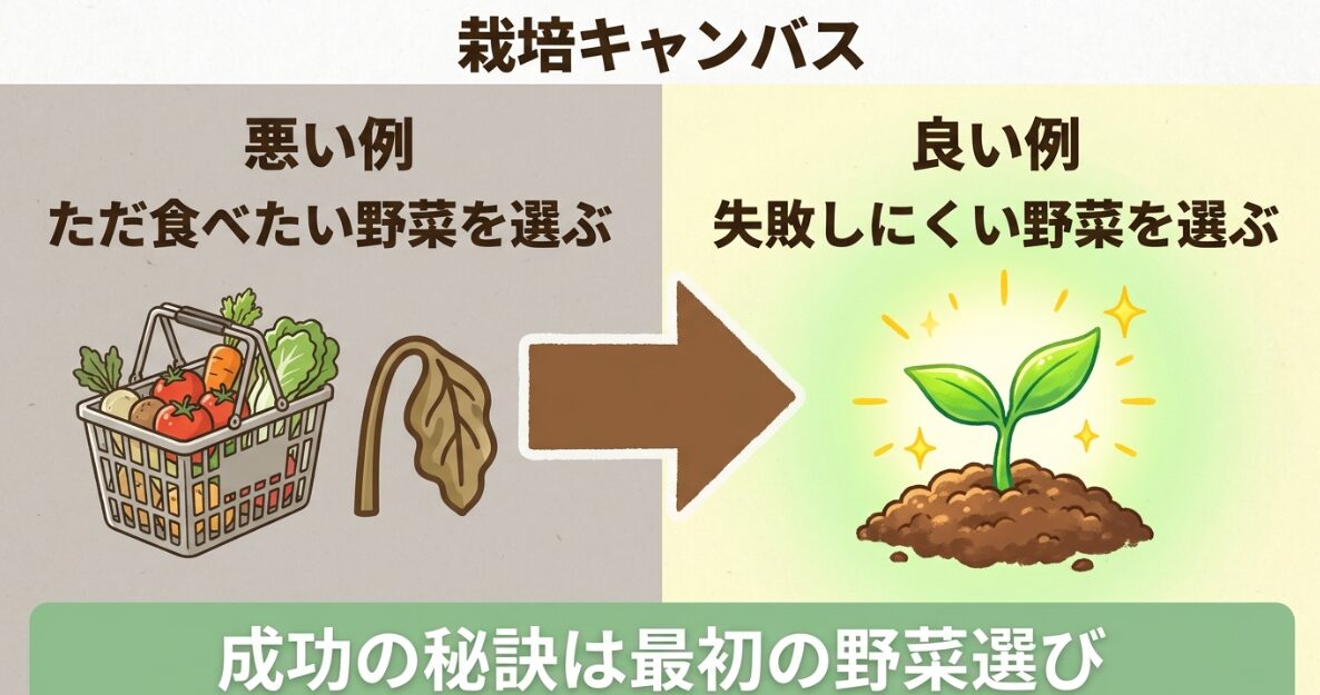 成功の秘訣は最初の野菜選び。ただ食べたい野菜を選ぶのではなく失敗しにくい野菜を選ぶ