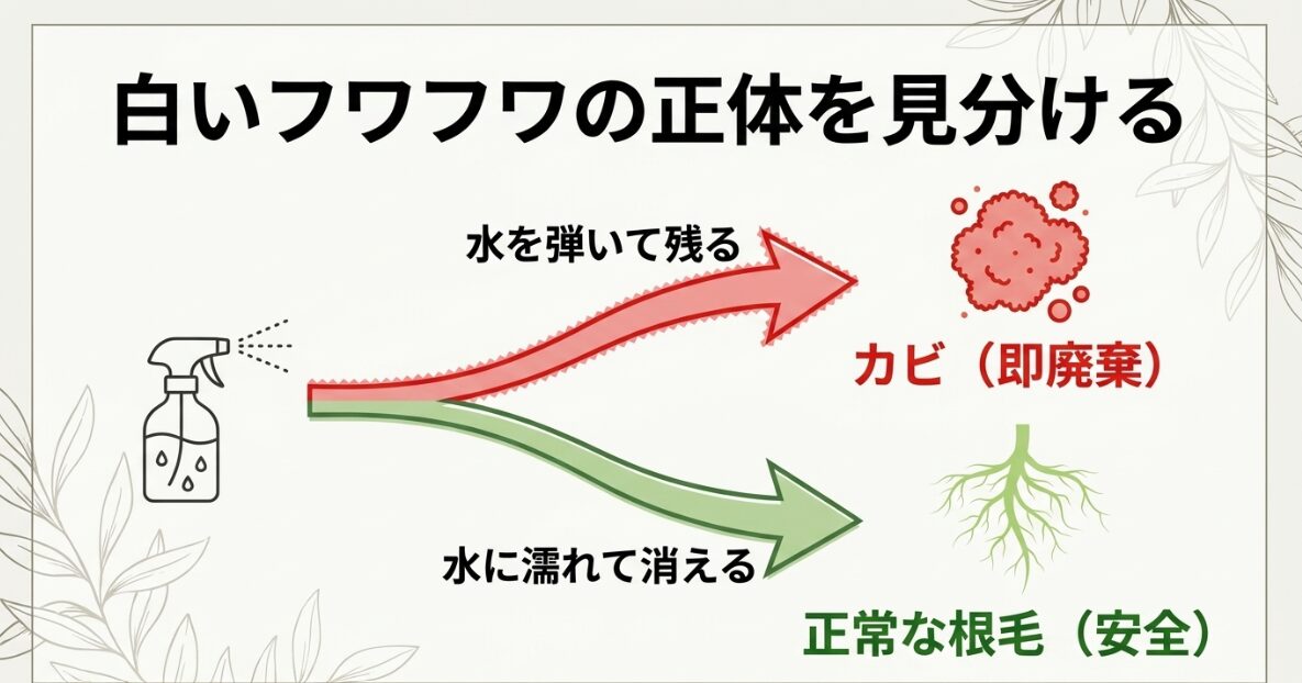 ブロッコリースプラウトに生える危険なカビと安全な正常な根毛の見分け方（スプレーテスト）