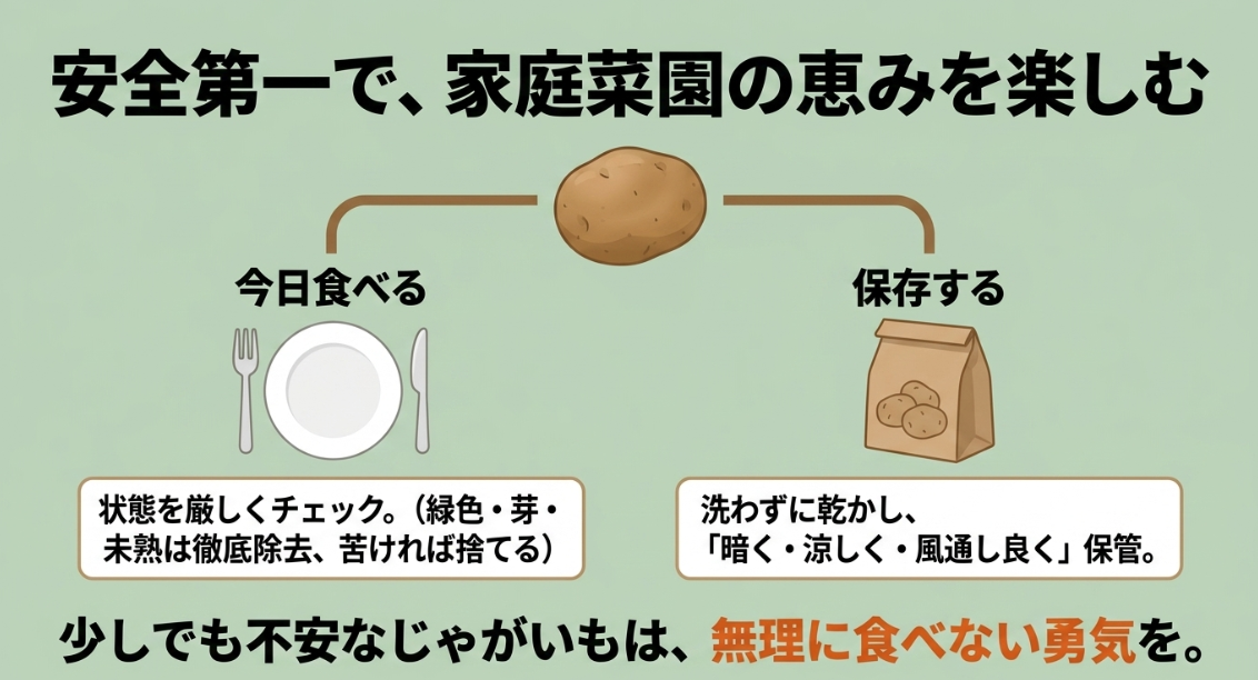 収穫したじゃがいもを今日食べる場合と保存する場合の安全確認と保存方法のまとめ