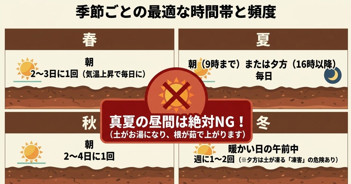 春夏秋冬の季節ごとの最適な水やり頻度と時間帯