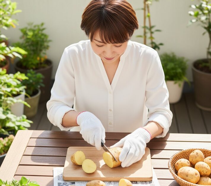 種芋の切り方と乾燥処理