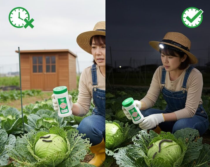 ヨトウムシの夜行性と散布時間