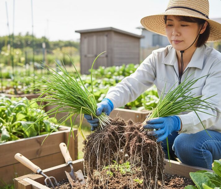 ニラの植え替え時期に必要な株分けとやり方