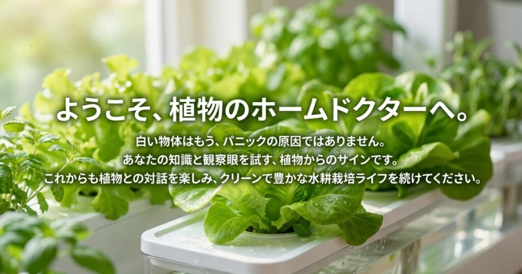 「ようこそ、植物のホームドクターへ」というメッセージと、植物との対話を促す締めくくりの言葉