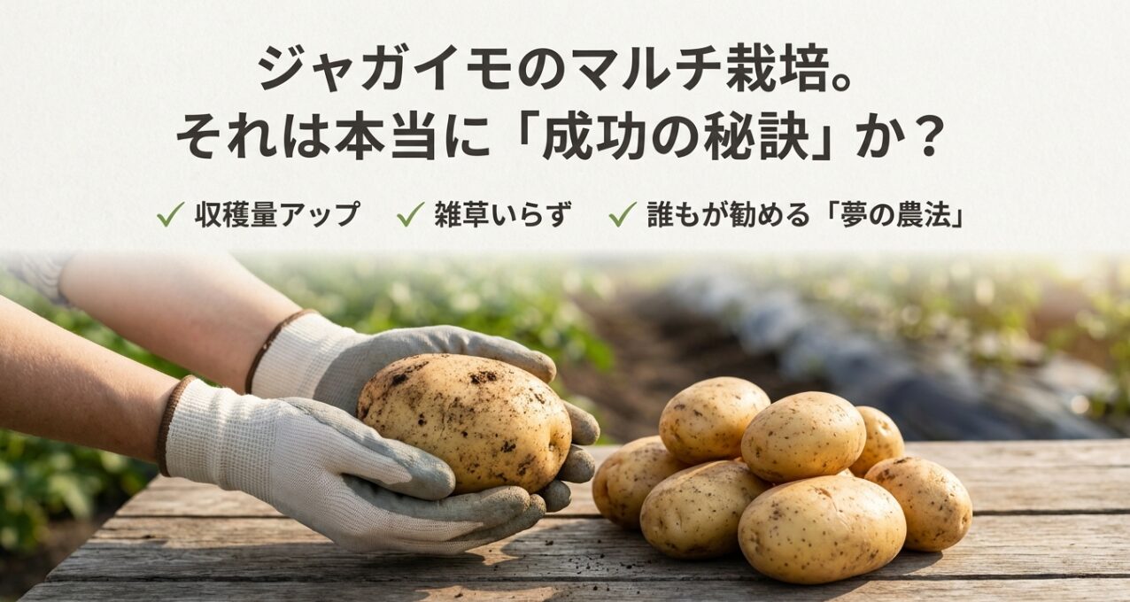 代替テキスト: ジャガイモのマルチ栽培における「成功の秘訣」というタイトルのスライド