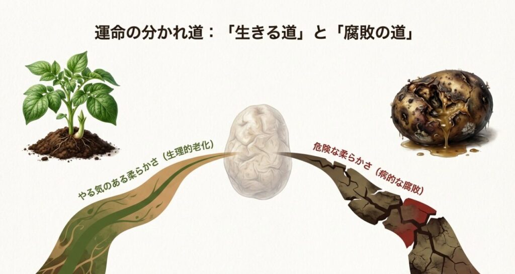 種芋の臭いチェック。無臭や土の香りはセーフ、酸っぱい臭いや腐敗臭は細菌感染のサイン。
