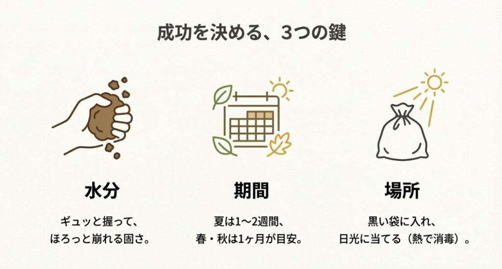 水分はギュッと握ってほろっと崩れる固さが目安。