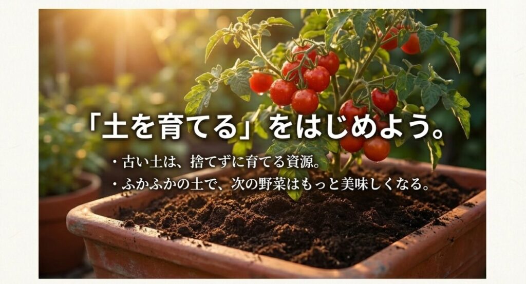 古い土は捨てずに資源にし、次の野菜を美味しく育てる。