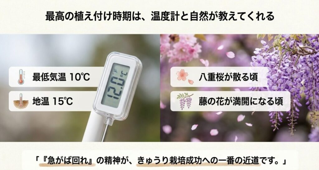 八重桜や藤の花など植え付け適期を知らせる自然のサイン