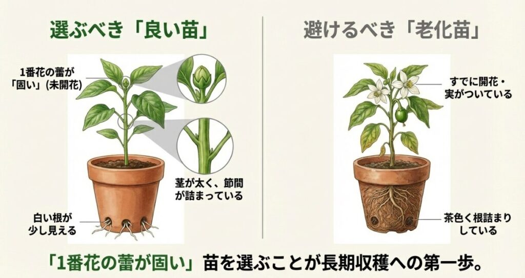若採りの徹底、継続的な追肥、水切れ厳禁という3つのポイントを示すアイコンと解説。