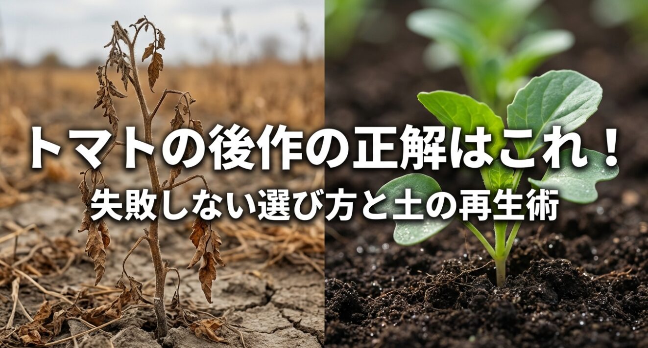 トマト栽培の後作におすすめの野菜と土の再生術を解説したスライドの表紙
