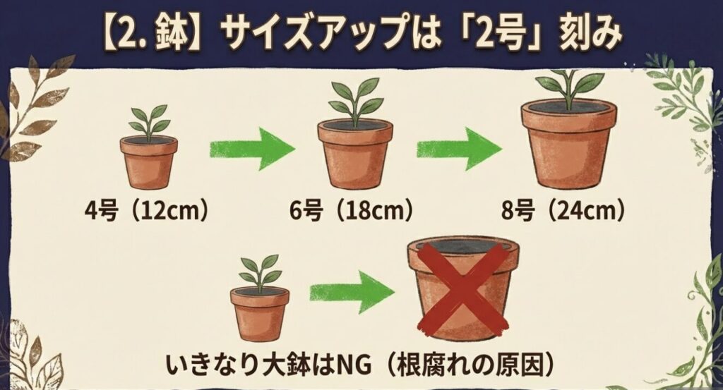 ブルーベリー鉢増しの基本ルール(2号サイズアップが目安)