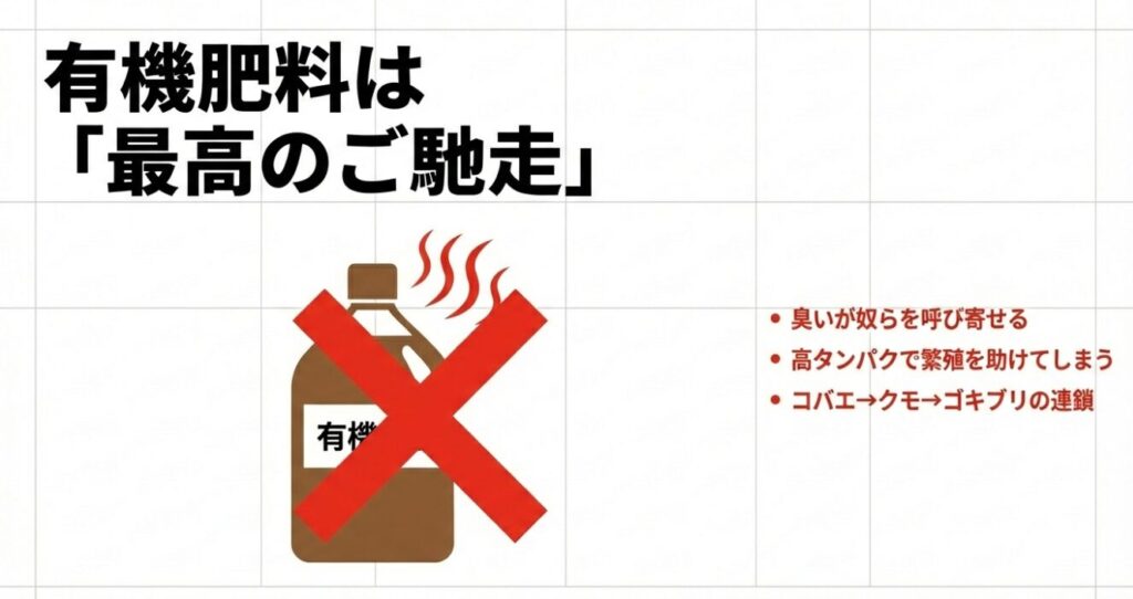 有機肥料は臭いと高タンパクでゴキブリの繁殖を助ける最高のご馳走