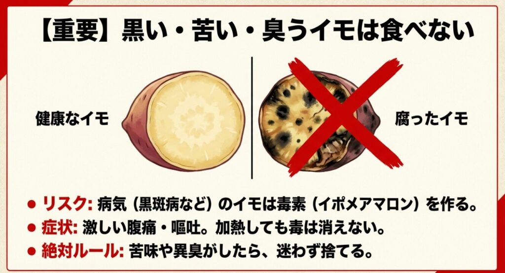 食べると危険な、黒く変色したり苦味や異臭がするさつまいもの注意点