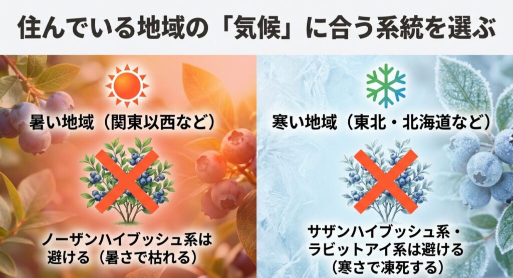 住んでいる地域の気候に合うブルーベリーの系統を選ぶ方法