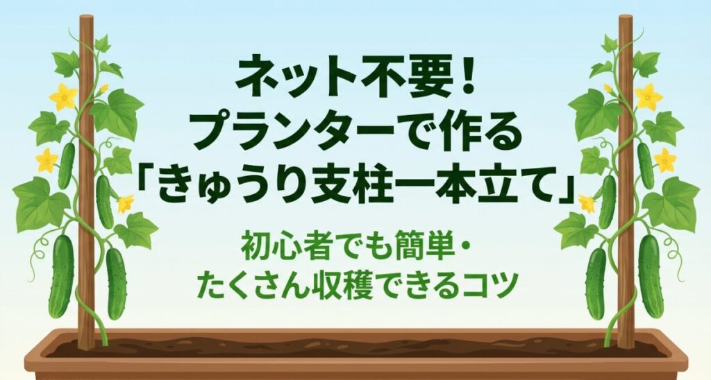 プランターで作るきゅうりの「支柱一本立て」 。初心者でも簡単で、たくさん収穫できるコツ 。