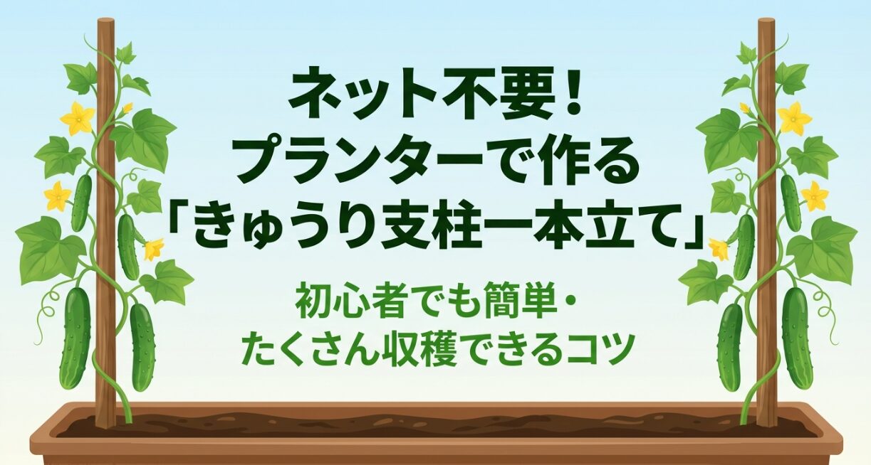 プランターで作るきゅうりの「支柱一本立て」 。初心者でも簡単で、たくさん収穫できるコツ 。