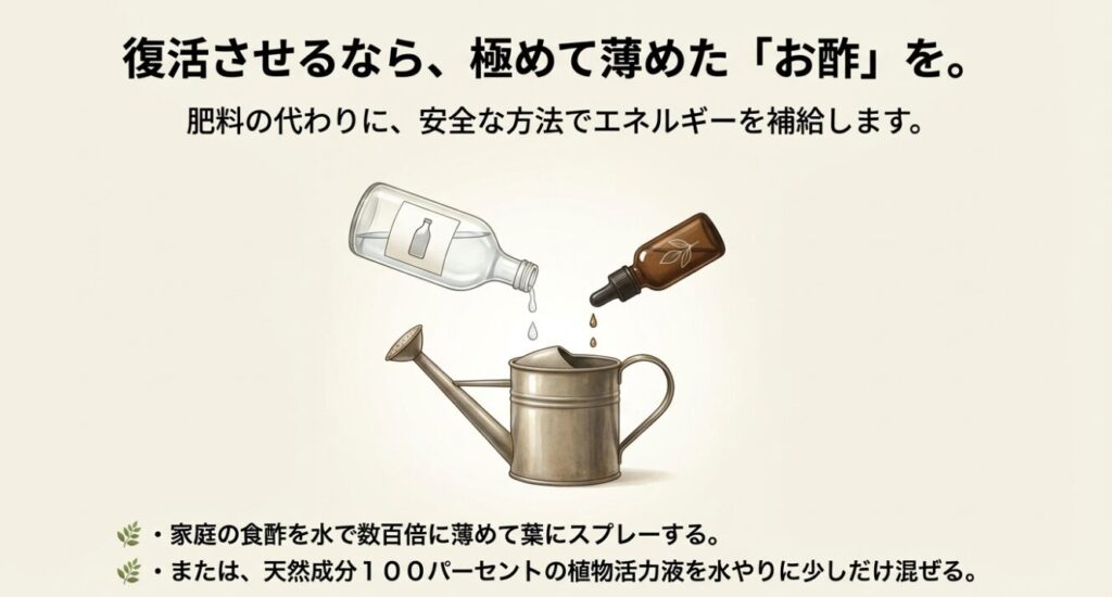 弱ったきゅうりを復活させるための極めて薄めたお酢や植物活力液の活用
