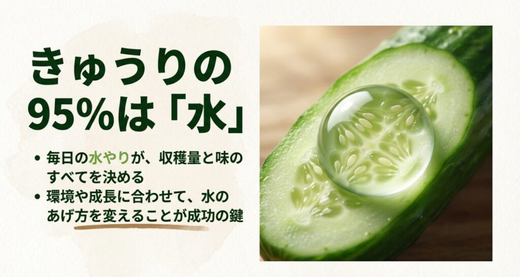 きゅうりの断面に乗った透明な大きな水滴