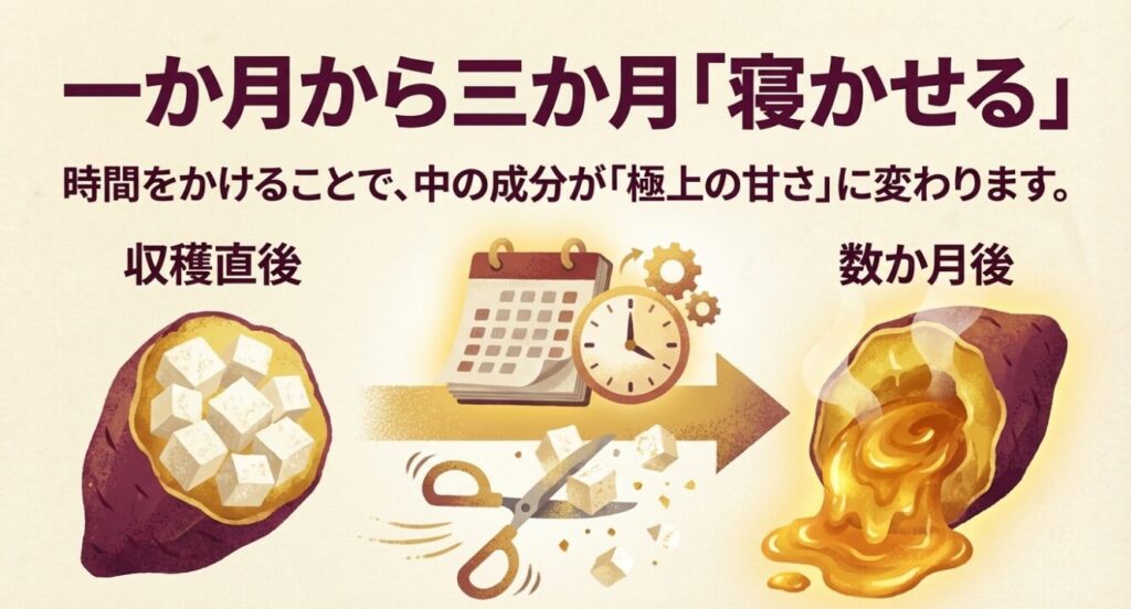 一か月から三か月「寝かせる」ことで、中の成分が「極上の甘さ」に変わります。