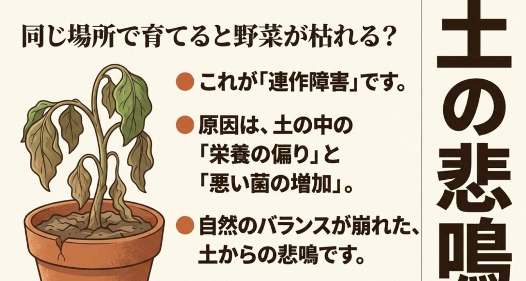 栄養の偏りと悪い菌の増加によって引き起こされる連作障害で枯れた鉢植えの植物