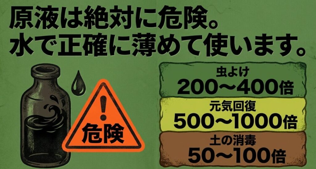 木酢液の正しい希釈倍率（虫よけ・元気回復・土の消毒）