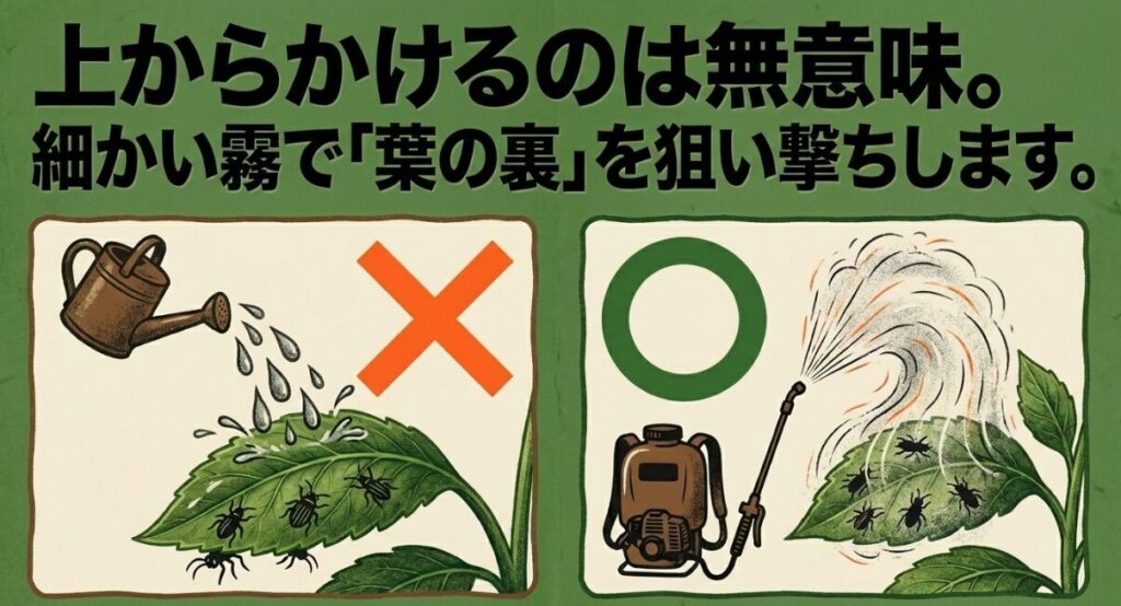 アブラムシ対策には木酢液を細かい霧で葉の裏にスプレーする