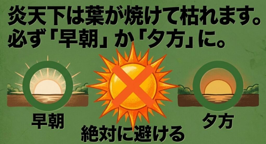 葉焼けを防ぐため木酢液の散布は早朝か夕方に行う