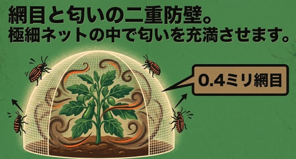 アブラムシの侵入を防ぐ0.4ミリ網目の防虫ネット
