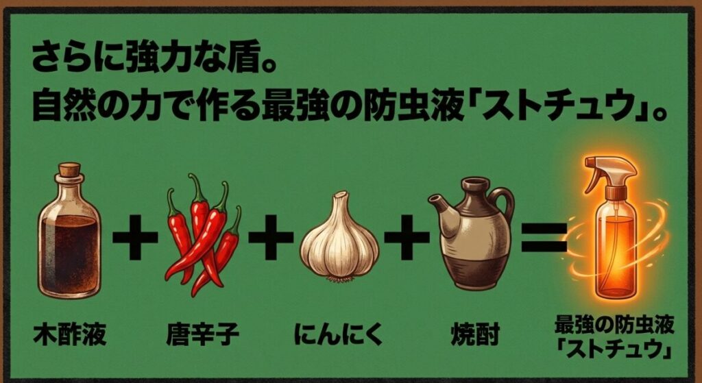 木酢液・唐辛子・にんにく・焼酎で作る最強の防虫液ストチュウ