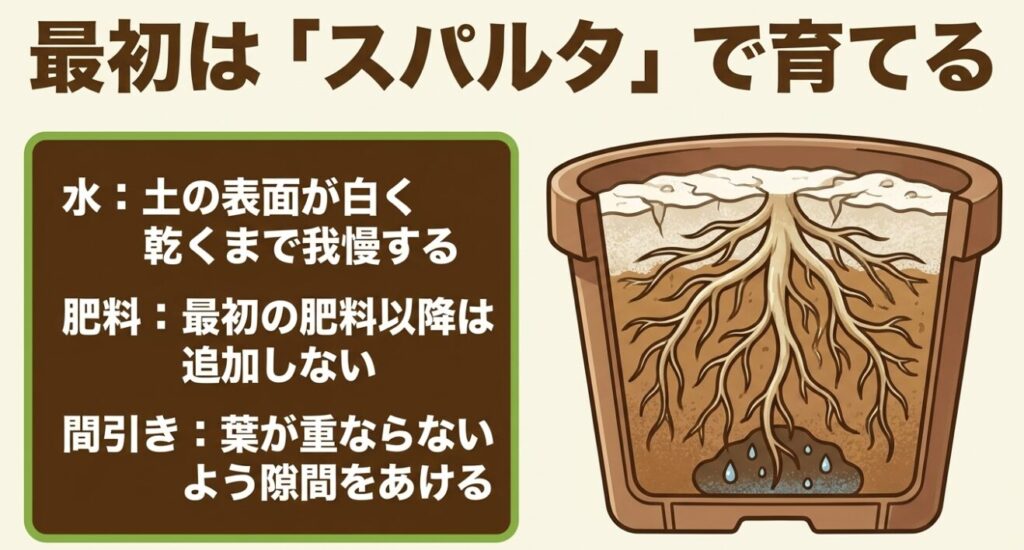 枝豆は最初はスパルタで育てる（水は土が乾くまで我慢・追加の肥料はなし・間引きで隙間をあける）
