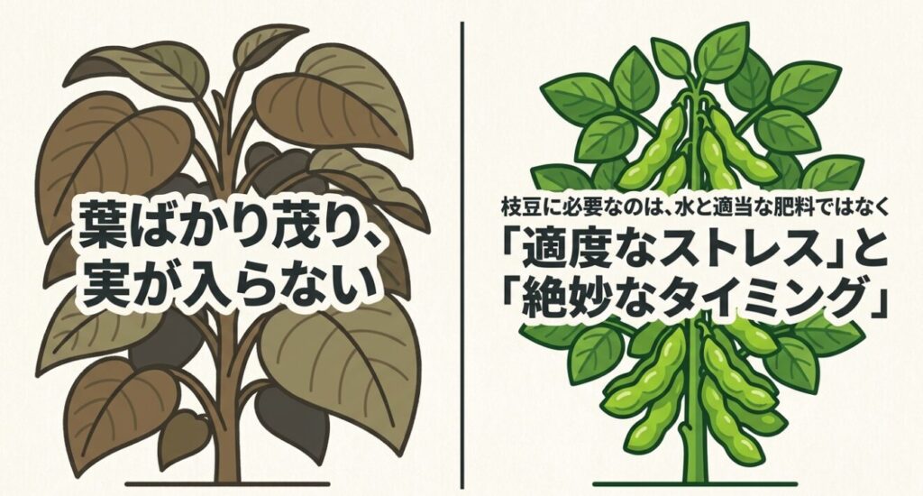 枝豆の葉ばかり茂り実が入らない原因は、適度なストレスと絶妙なタイミングの欠如