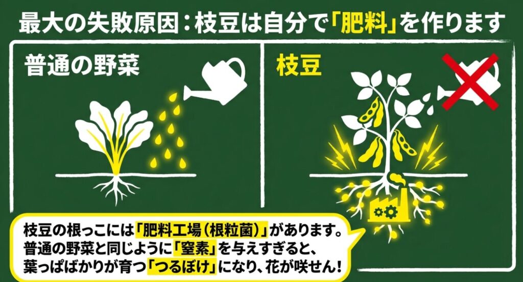 枝豆が根粒菌で自ら窒素肥料を作る仕組みとつるぼけの関係