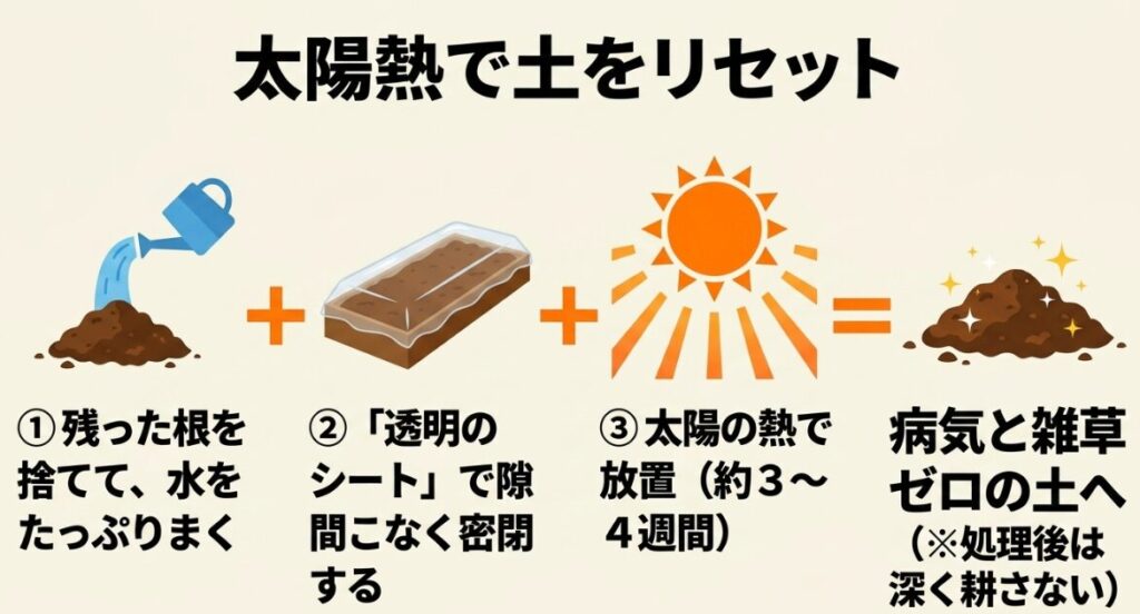 太陽熱で土をリセット：太陽熱土壌消毒の3つのステップ